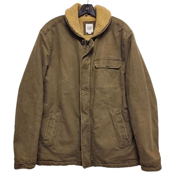 Vintage GAP Jacket Mens XL Green Barn Chore Coat Sherpa Lined Collar Outdoor Y2K - Picture 1 of 10